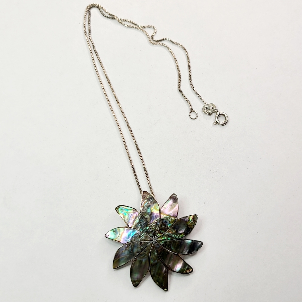 Vintage Sterling Silver Abalone Mandala Pendent